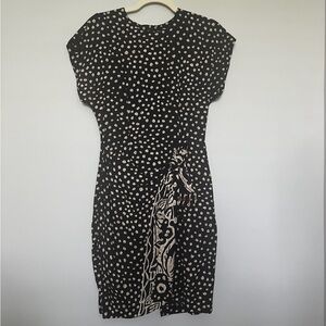 Vintage 80's Dawn Joy Black/Tan Tie Front Dress with Beading - size 6